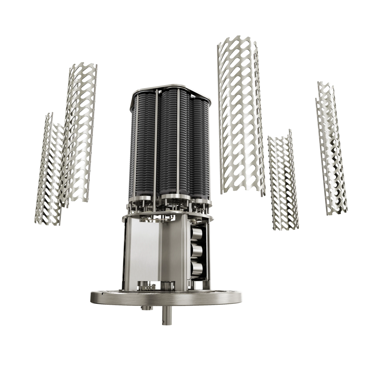 Exploded view of a HyTan NEG-Ion pump showing the NEG module, ion pump module, flange, and feedthrough assembly